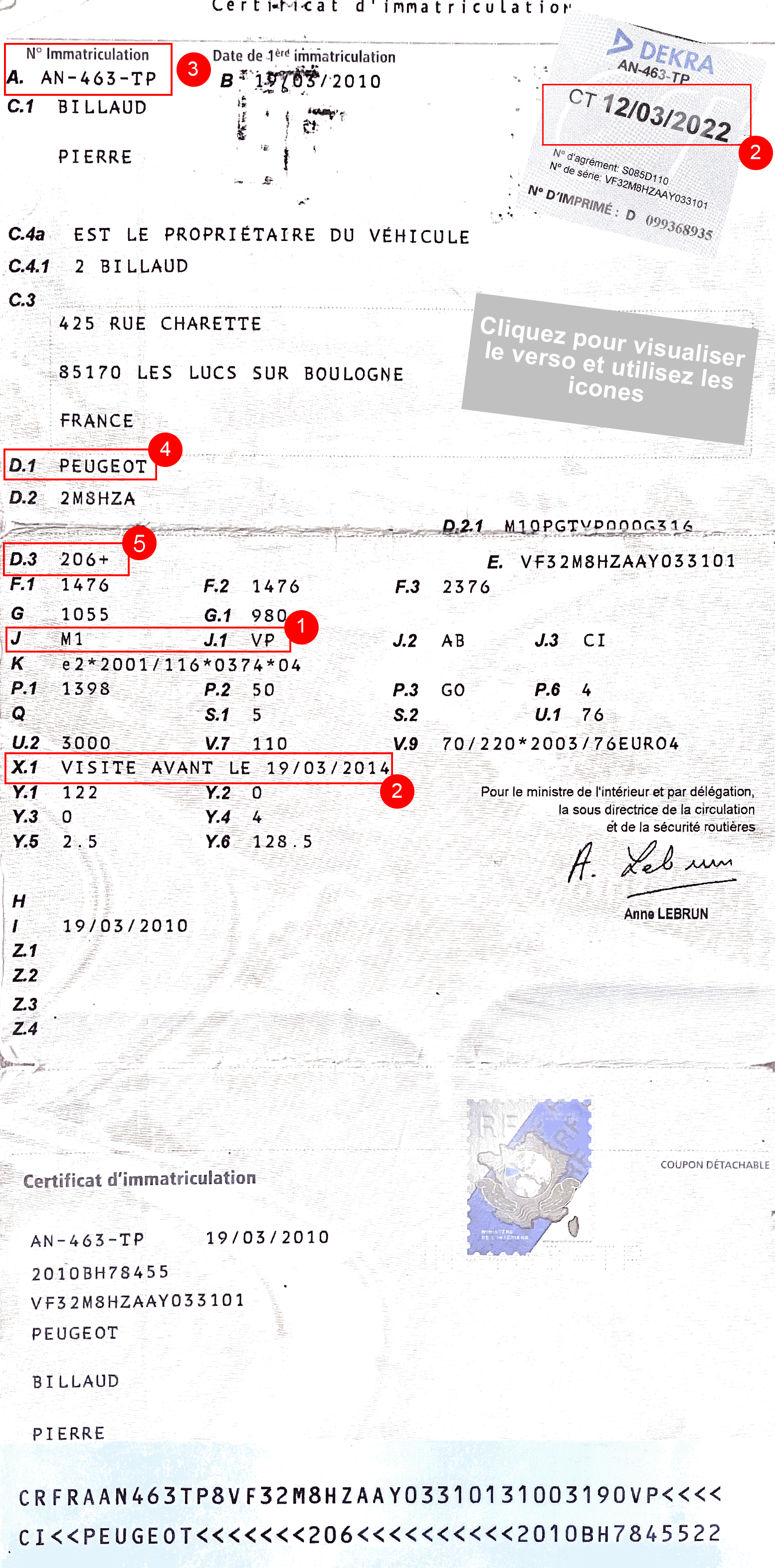 Recto Carte Grise V.P.