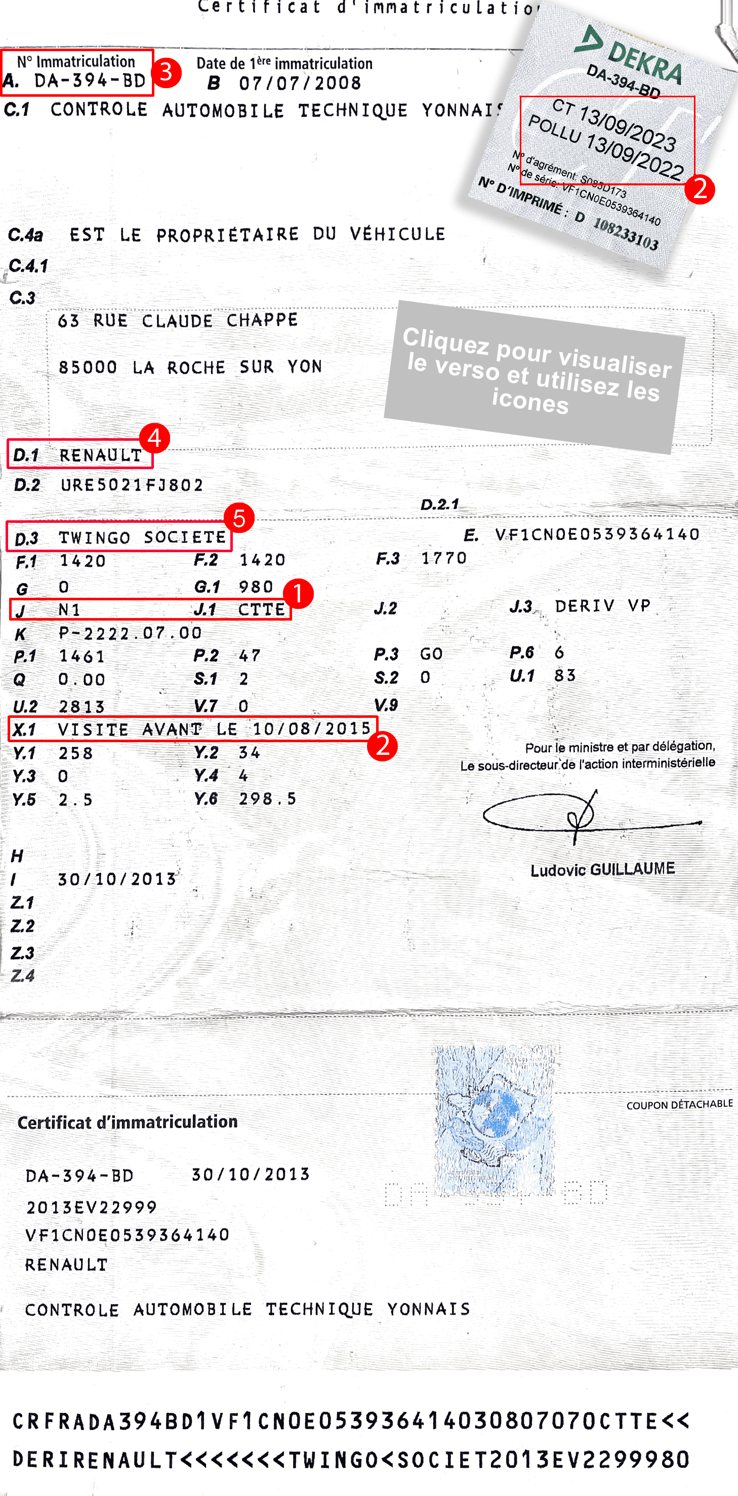 Recto Carte Grise V.U.