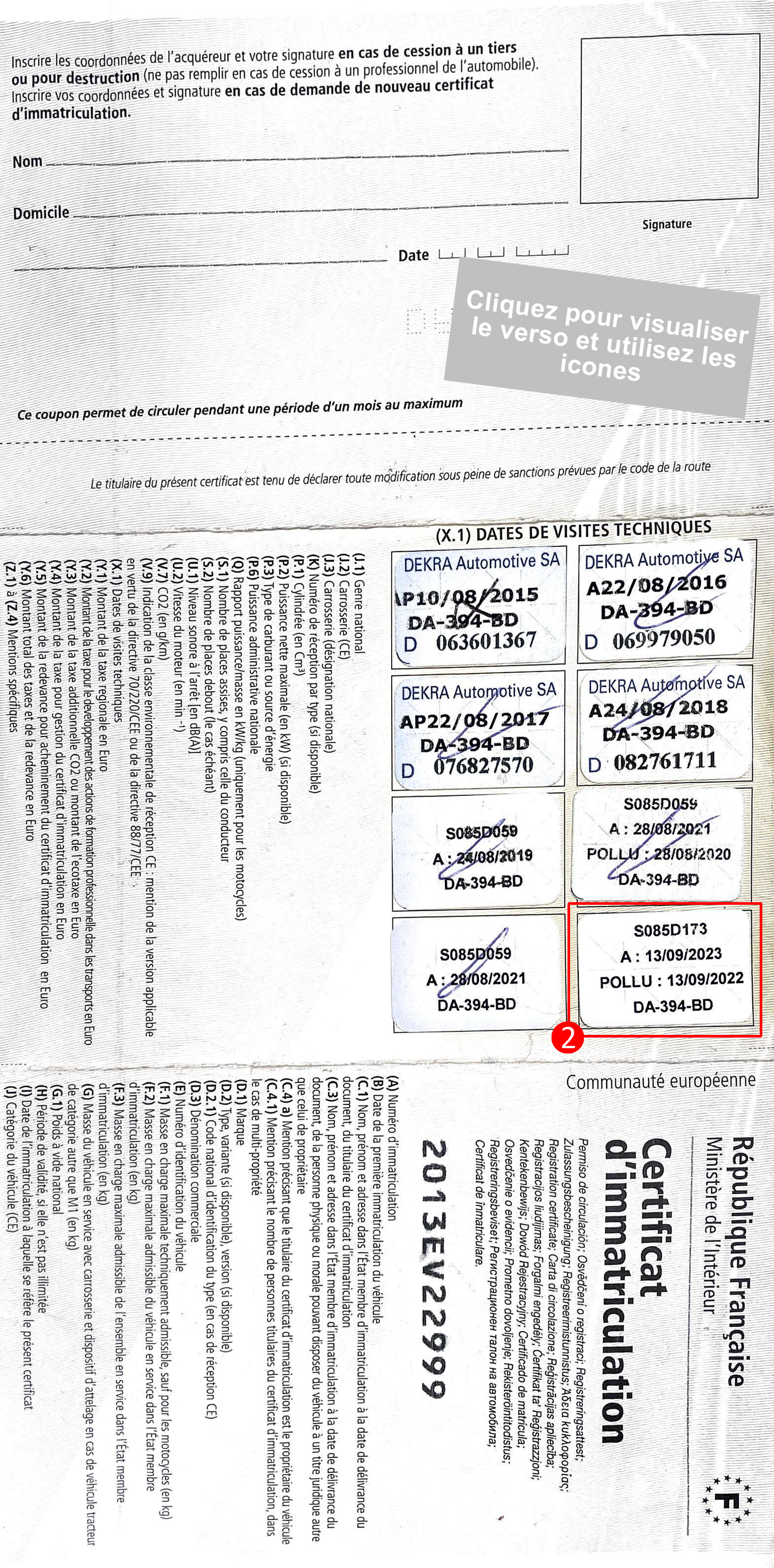 Verso Carte Grise V.U.